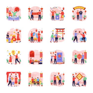 Çin yeni yılı düz simgeler