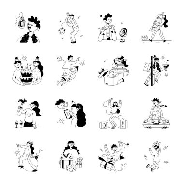 farklı kostümler içindeki insanların vektör kümesi