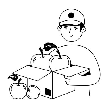 Elma ve paketli genç adam.