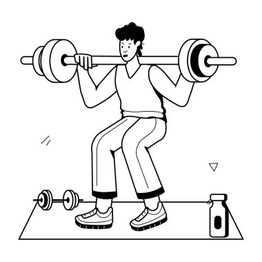 Dambılı ve halterli genç adam.