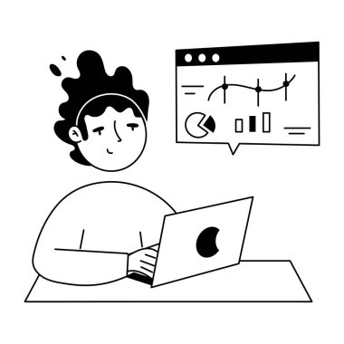 Beyaz arkaplanda dizüstü bilgisayar kullanan kadın