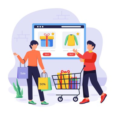 İnternetten alışveriş konsepti. vektör illüstrasyonu