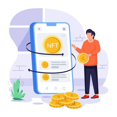 NFT Piyasa Düz İllüstrasyonunun simgesi