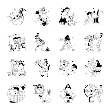 insanlar ve seyahat simgeleri, düz stil