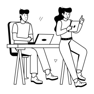 Laptop ve tablet kullanan genç öğrenciler 