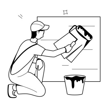 Boyalı fırçalı bir adam.