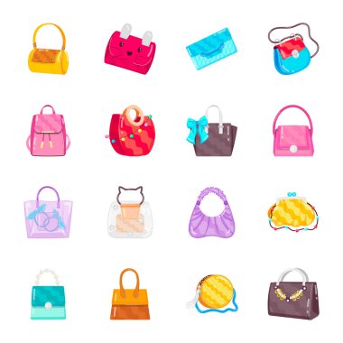 Alışveriş ve moda logosunun vektör tasarımı. Stok için moda ve kadın vektör simgesi koleksiyonu.