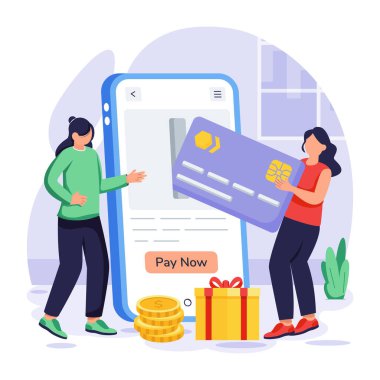 Çevrimiçi ödeme, mobil uygulama, e-ticaret, çevrimiçi alışveriş ve çevrimiçi mağaza için vektör dairesi tasarım kavramı.