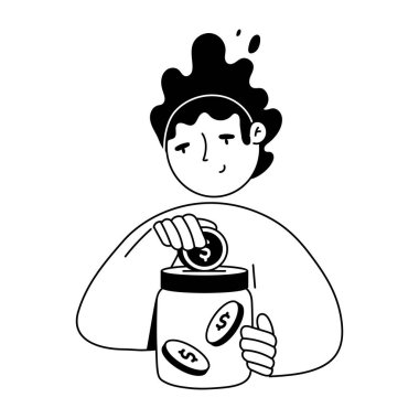 Elle çizilmiş bir karikatür bir adamın içkiyle