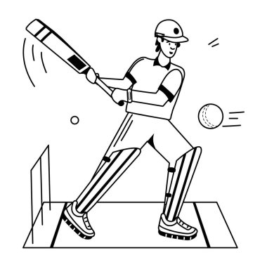 Beyzbol sopasıyla beyzbol oyuncusu. beyaz arkaplanda izole edilmiş çizgi film vektör illüstrasyonu.
