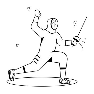 Kılıçla kılıç talimi yapan adam vektör çizimi tasarımı yapıyor.