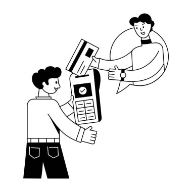 Ödeme terminali ve kredi kartı olan çift