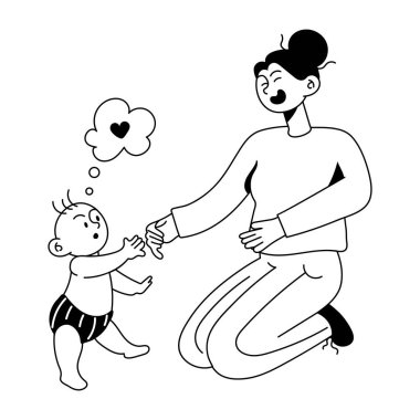 Mutlu anne kızıyla oynuyor, siyah ve beyaz stili. 