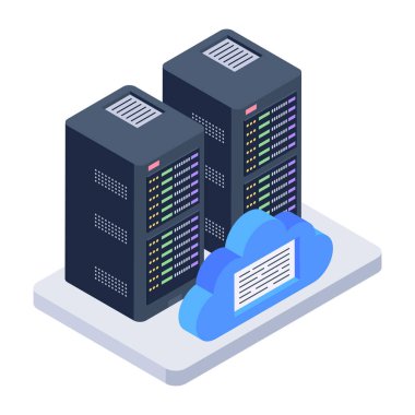 Sunucu odasının izometrik vektör çizimi.