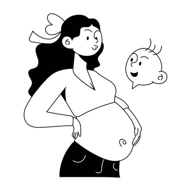 Hamile kadın çizgi filmi, vektör çizimi.