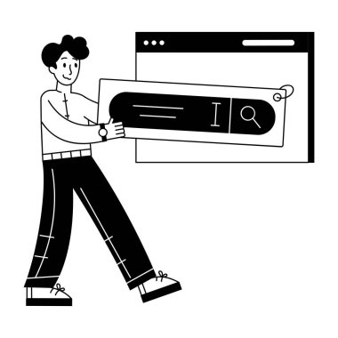 genç adam arama çubuğu kaldırıyor, vektör çizimi tasarımı