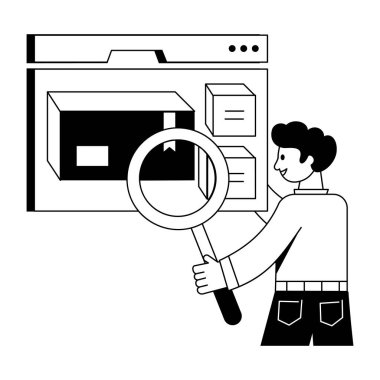 Büyüteç ve web sitesi olan adam