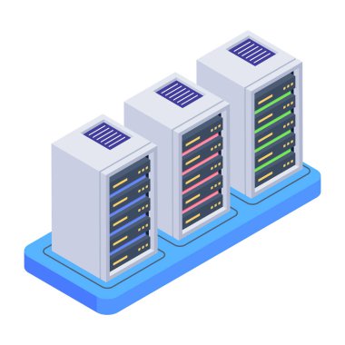 Sunucu odası simgesi. Web tasarımı için izometrik vektör simgesi 