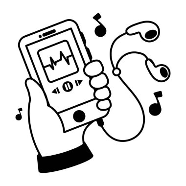 Siyah beyaz kulaklıklı müzik çalar.