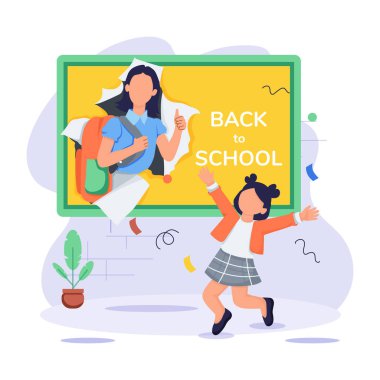 Düz Stil Okula Dönüş Çizimi