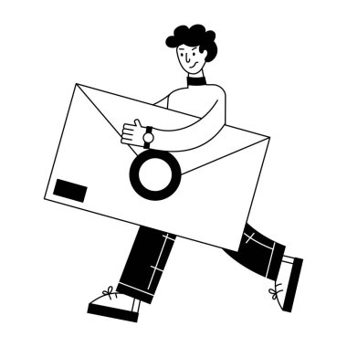 Beyaz arka planda büyük zarflı adam