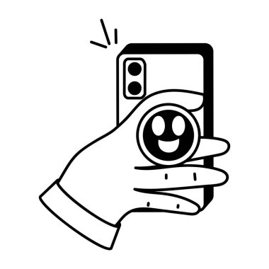 akıllı telefonlu bir çizgi film karakteri fotoğraf çekiyor. 