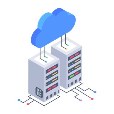 Bulut hesaplama konsepti. Beyaz arkaplanda izometrik simge izole edildi