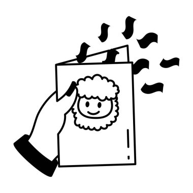 Karikatür karakteri. Koyunlu hediye kartı.