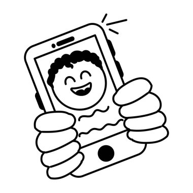 Mutlu genç adam fotoğraf çekiyor.