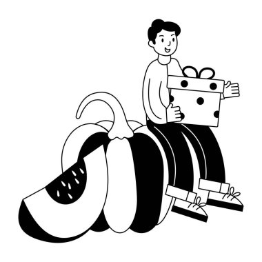 Mutlu genç çocuk kaykay ve kaykay vektör çizimi tasarımı ile oynuyor.