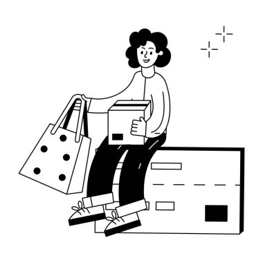 Elinde alışveriş çantasıyla alışveriş yapan genç bir kadın.