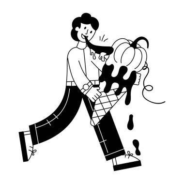 Siyah takım elbiseli, çantalı ve çantalı bir adam ve kızın vektör çizimi.