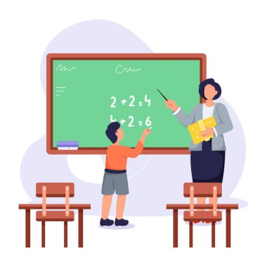 Sınıfta oğlanla öğretmen