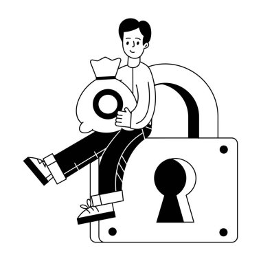 Genç işadamı anahtarla asma kilidi kaldırıyor