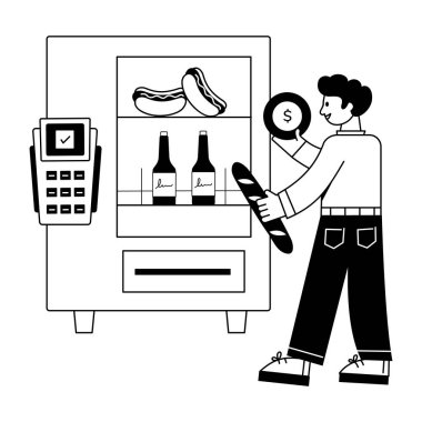 Otomat vektör illüstrasyon tasarımlı bir adam