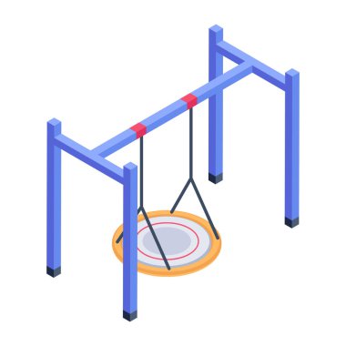 Boş boş vektör çizimi ile izole edilmiş salıncak görüntüsü ile izometrik oyun alanı bileşimi