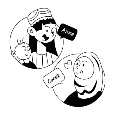 anne ve bebek konuşma baloncuğu, vektör çizimi