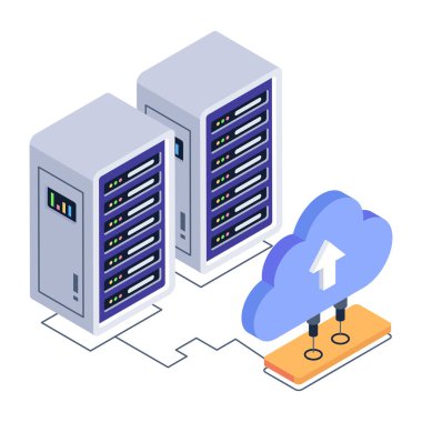 bulut hesaplama izometrik vektör çizimi.