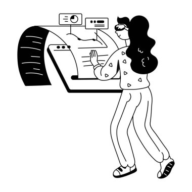 Retro kaset çalar ve kaset vektör çizimi tasarımı olan kadın