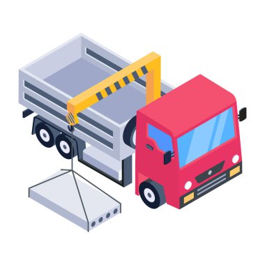 Kamyoneti olan modern bir kamyonun izometrik vektör çizimi. Kutuları olan bir kamyon. Teslimat. dağıtım servisi.
