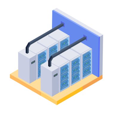 Veri merkezinin izometrik simgesi. vektör illüstrasyonu