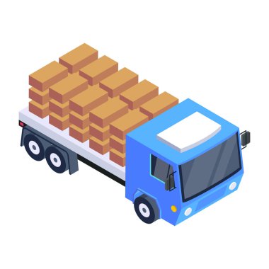 Karton kutularla izometrik ikon kamyonu. vektör illüstrasyonu.
