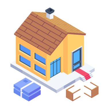 izometrik ev ikonu vektör illüstrasyonu