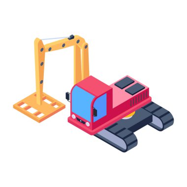 Karton kutular ve palet vektör illüstrasyonlu forklift izometrik simgesi
