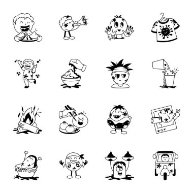 Çizgi film karakterlerinin vektör kümesi