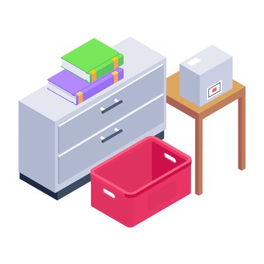 Masası ve kitapları olan ofis masası izometrik ikon vektör çizimi tasarımı