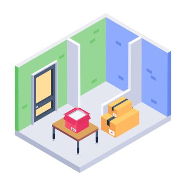 bir masa ile izometrik ofis içi