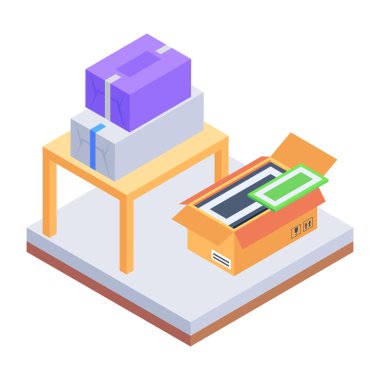 Bir alışveriş sepetinin izometrik vektörü.