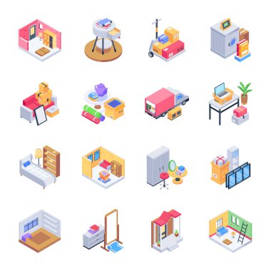 Isometric Biçim Simgelerini Paketleme Koleksiyonu