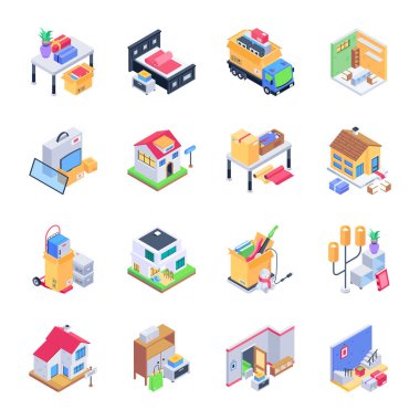 16 Taşınan Isometric Simgelerinin Seti